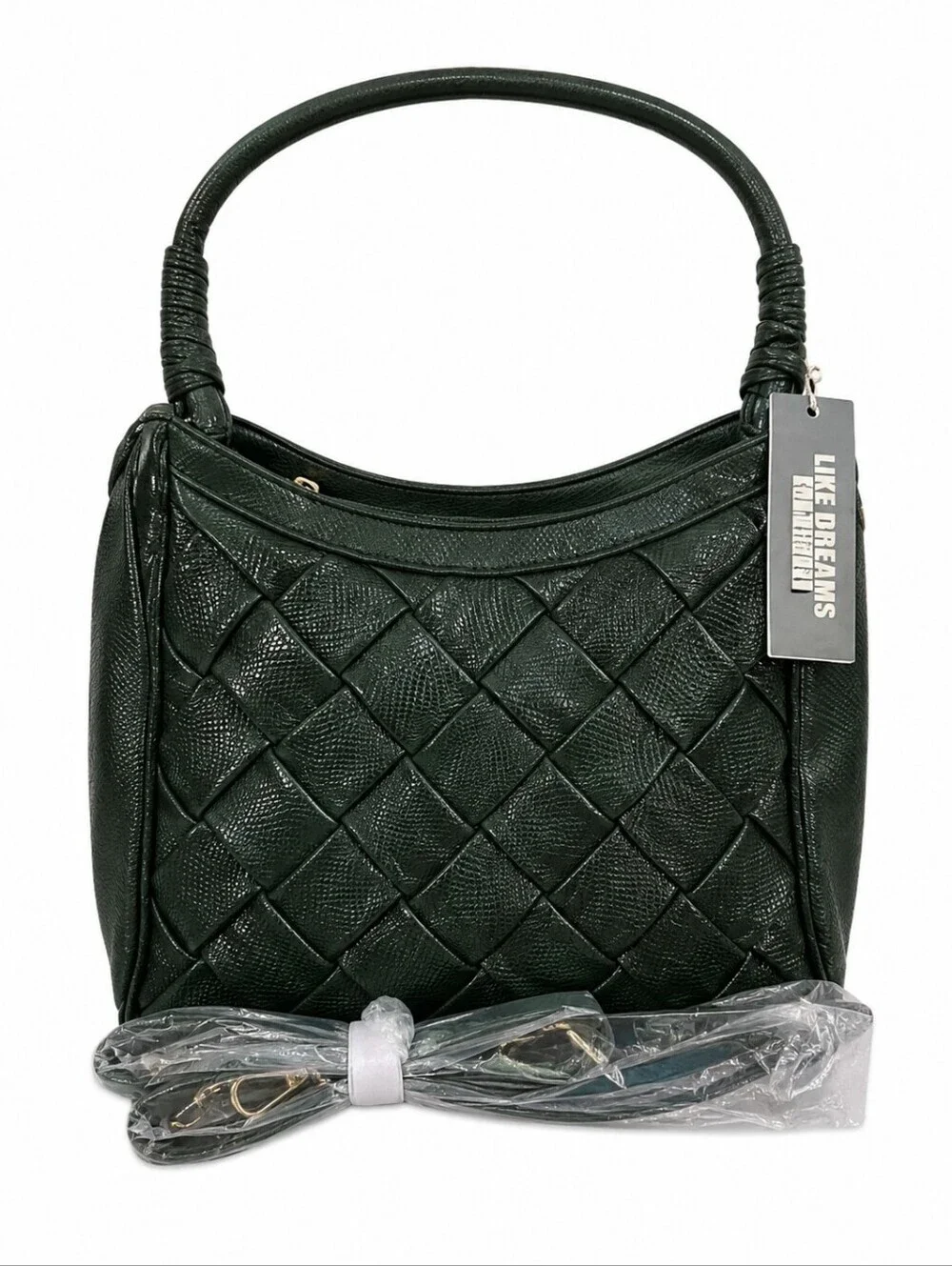 Like DREAMS Forest Green Woven Basketweave Satchel Shoulder Bag